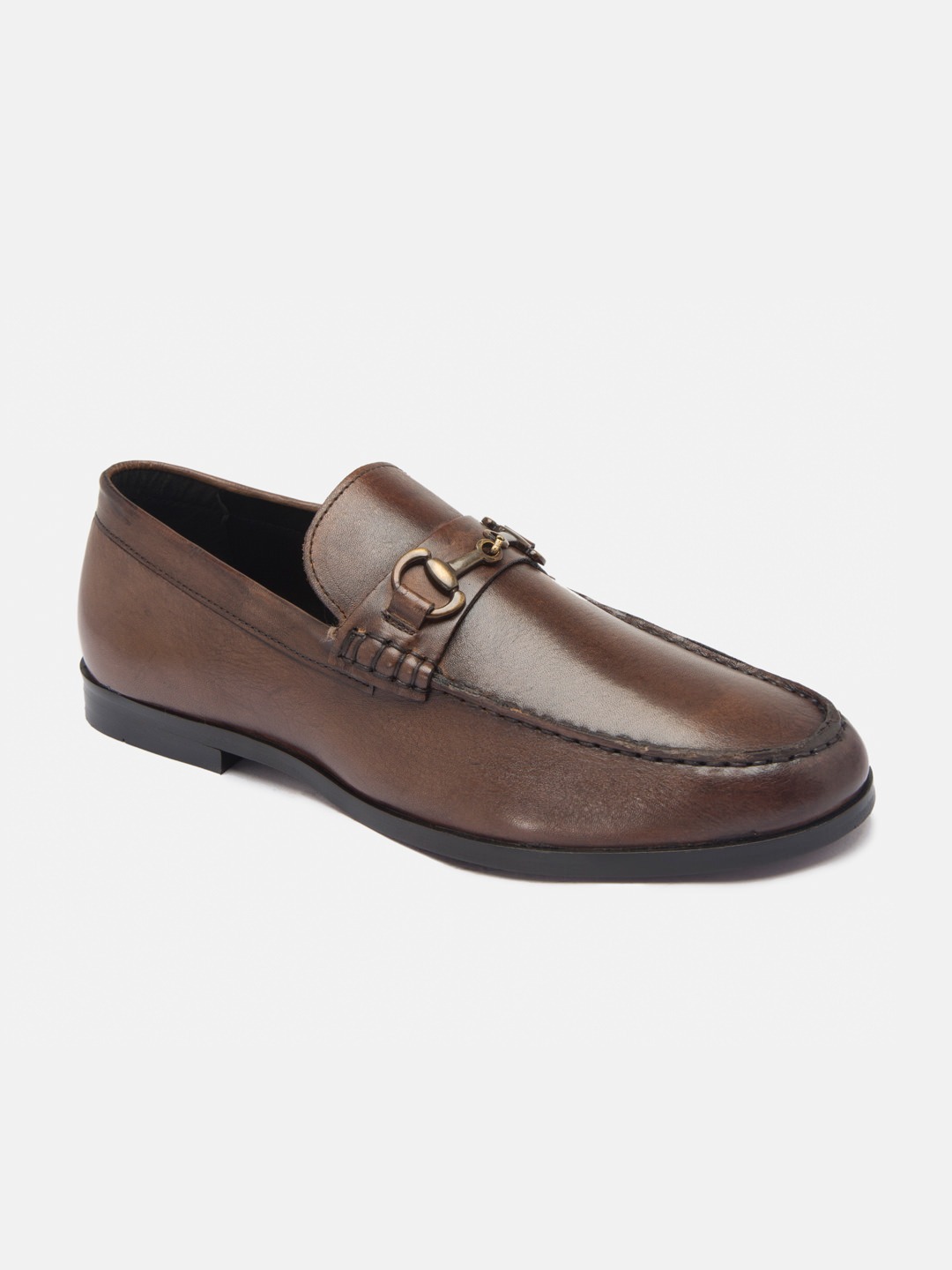 Buy Genuine Leather Brown Loafers with Metallic Buckle