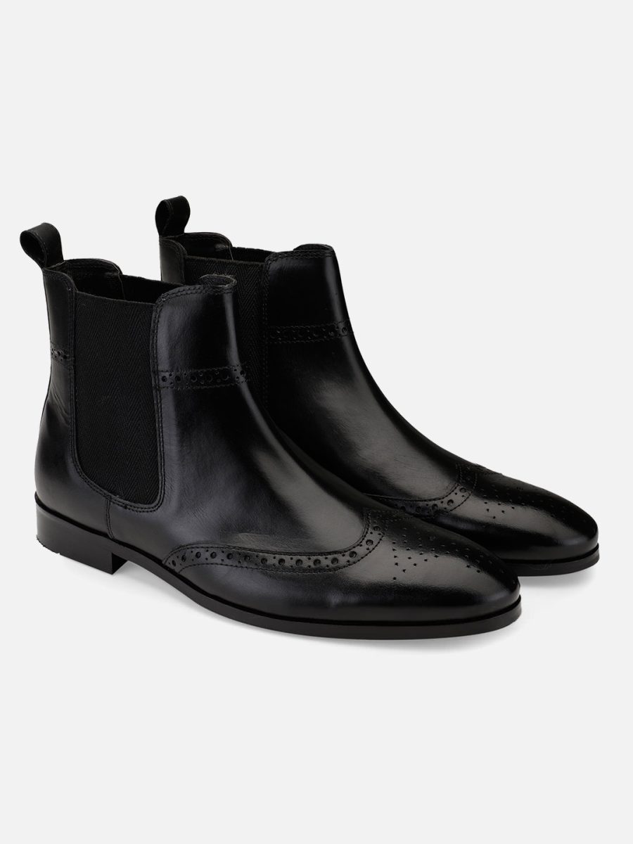 Buy Online Premium Black Leather Wingtip Chelsea Boots