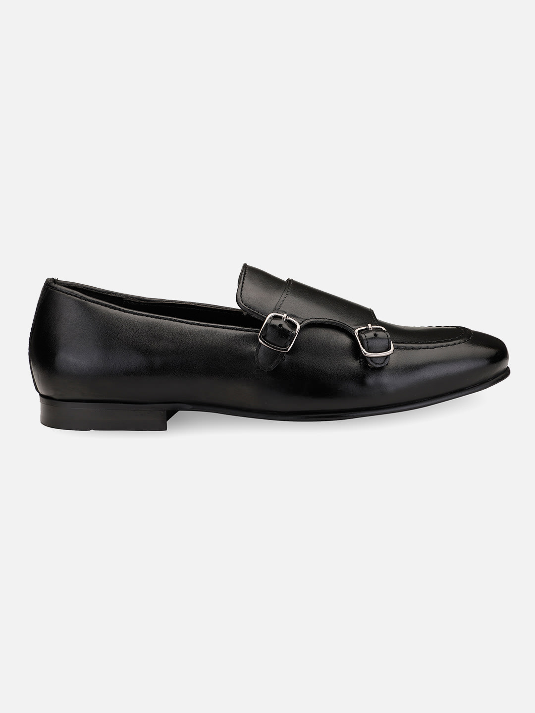 Buy Online Genuine Leather Black Double Monk Strap Loafers