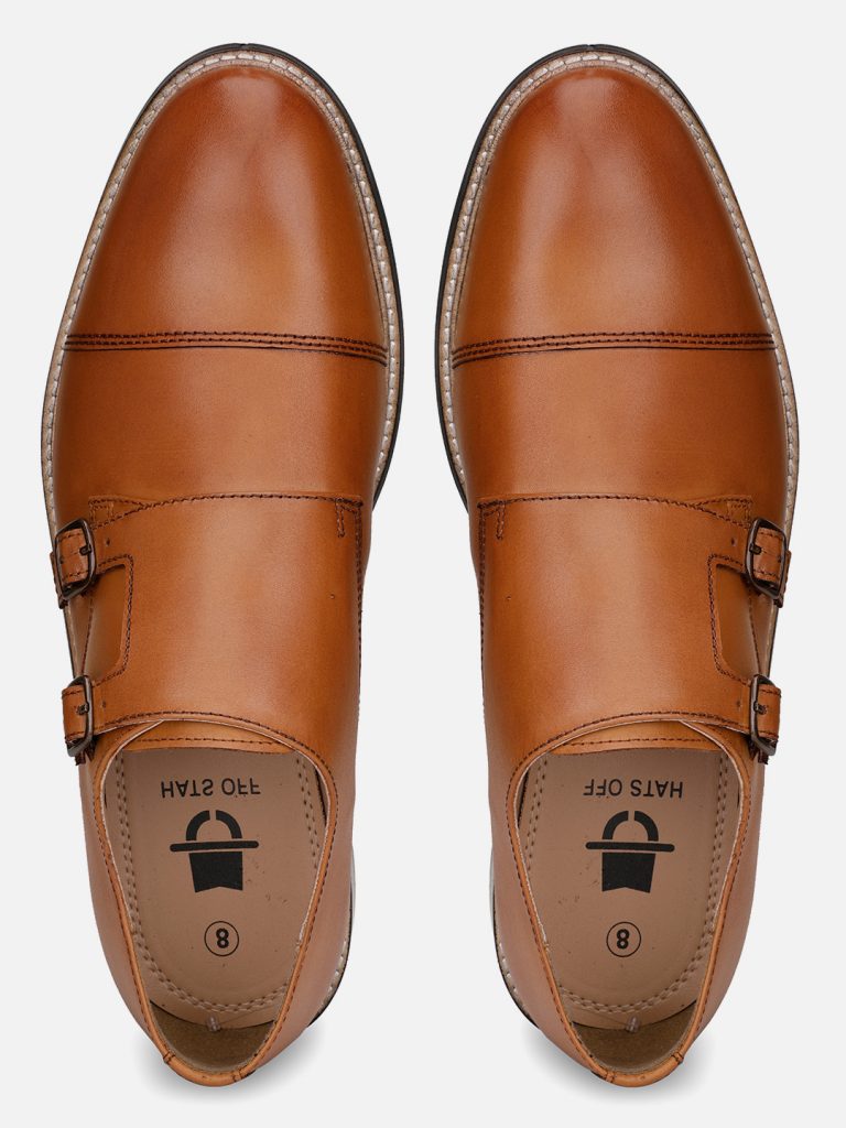 Buy Online Genuine Leather Tan Double Monk Strap Shoes 0043